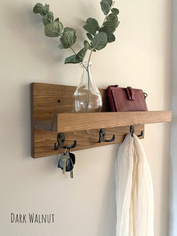 Entryway Organizer Coat Rack Key Holder Hooks Brass Hooks Farmhouse Decor Wall Mount Apartment Decor Shelf With Hooks Wood Coat Rack Etsy Norway