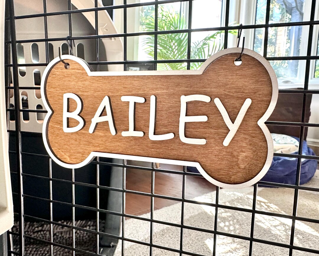 View of Custom Dog Bone Name Sign, Personalized Dog Crate Name Sign, Kennel ...