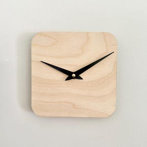 6 Inch Square Wooden Wall Clock, Rustic Clock, Laser Cut, Minimalist Clock, Unique Wall Clock, Modern Hanging Clock, Silent Kitchen Clock