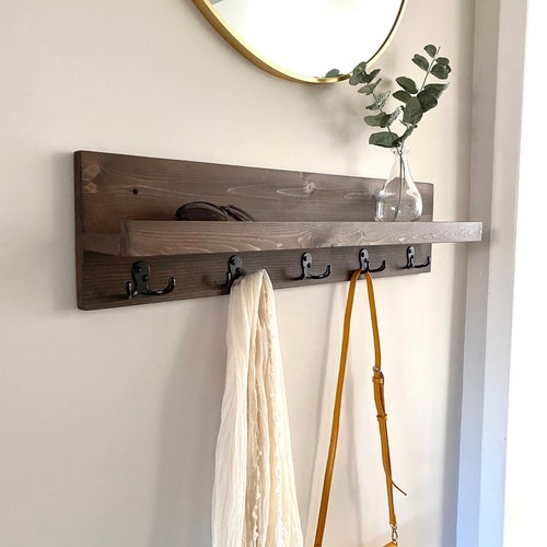 Handcrafted Stained Solid Wood Coat Rack With Shelf Hooks - Etsy