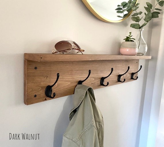 Wood Coat Hook Rack, Entryway Key Hook Shelf, Rustic