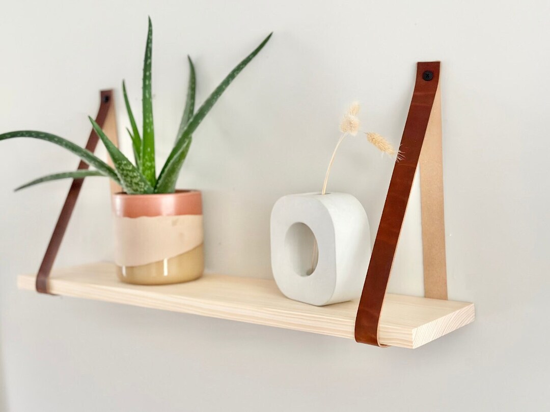 Leather Strap Shelves Floating Shelves Office Shelves Etsy