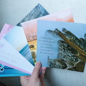 Karten-Set quadratische Postkarten und Klappkarte mit Bibeltext positive Gedanken zum Verschenken NH Karten