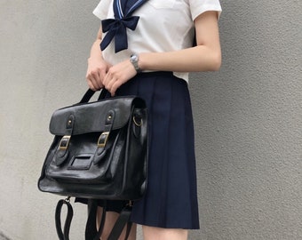 Preppy Dark Academia Premium souple en cuir végétalien PU cartable sac à main sac à dos sac à dos sac messager