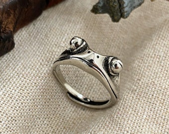 Cute Cottagecore Vintage-Style Statement Silver Adjustable Rings Frog Rings, Couple Rings, Snake Rings