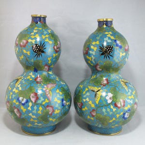 Pair of Chinese cloisonné enamel double gourd vases, China early 20th century
