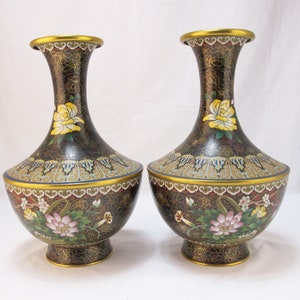 Pair of large chinese vases in bronze cloisonné enamel