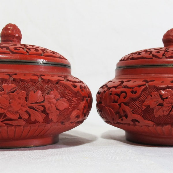 pair of Chinese pots in red lacquer Beijing China
