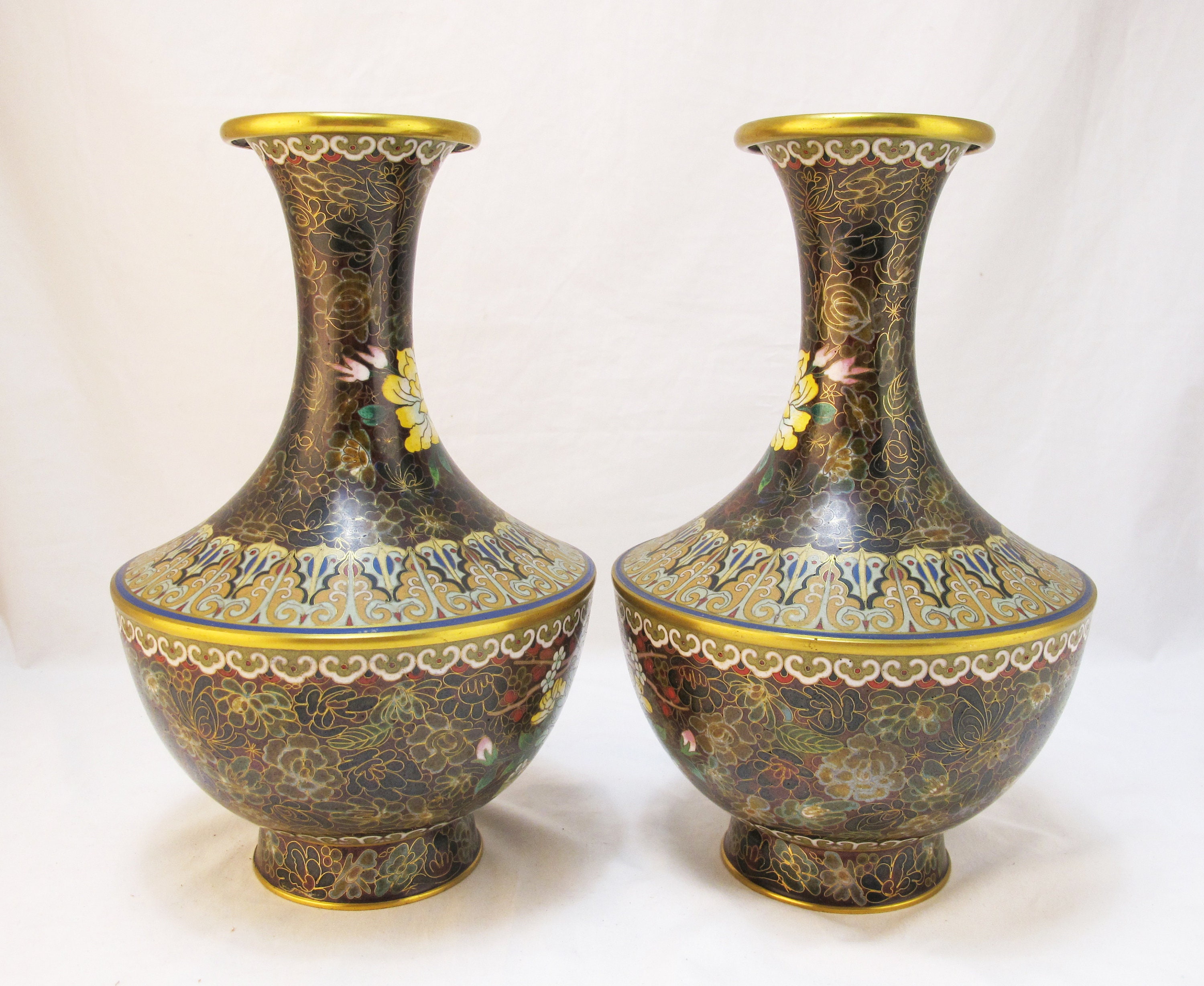 Pair of Large Chinese Vases in Bronze Cloisonné Enamel Etsy