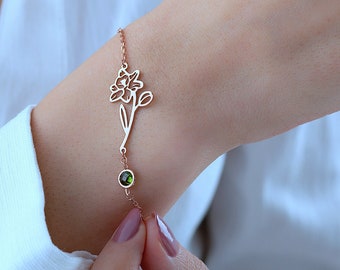 Birth Flower Bracelet,Custom Flower Bracelet,Personalized Birthstone Bracelet,Mom Gift,Bridesmaid Gift,Gift For Her,Valentines Day Gift