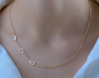 14k Gold initial Necklace, Sideways initial Necklace, Letter necklace, Initial Necklace Gift for Birthday, Gift For Mother, Gift For Her