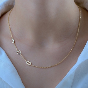 14k Gold initial Necklace, Sideways initial Necklace, Letter necklace, Initial Necklace Gift for Birthday, Gift For Mother, Gift For Her