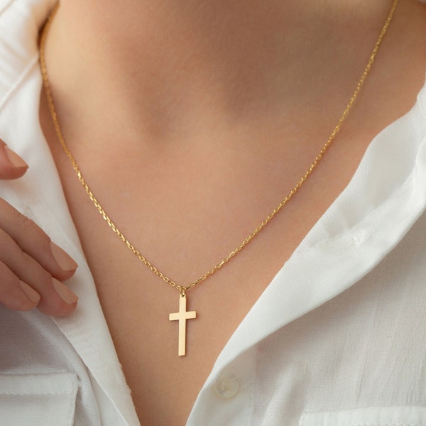 14k Solid Gold Cross Necklace · Cross Necklace · Custom Cross Necklace · Engraved Cross Necklace · Religion Necklaces · Gift for Mother Mom