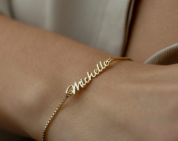 14K Gold Name Bracelet, Nameplate Bracelet, Personalize Name Bracelet, Custom Name Bracelet, Personalized Jewelry, Christmas Gift, Mama Gift