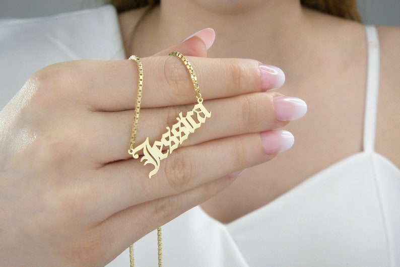 Handmade Gold Necklace with Box Chain, Personalized Name Necklace, Collier Prénom, Custom Name Necklace, Gift For Mother, Gift For Christmas image 4