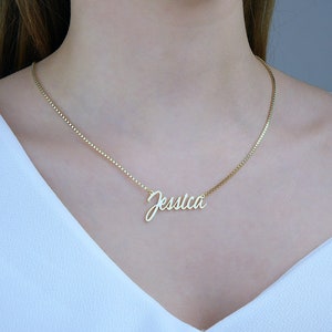 Handmade Gold Necklace with Box Chain, Personalized Name Necklace, Collier Prénom, Custom Name Necklace, Gift For Mother, Gift For Christmas image 8