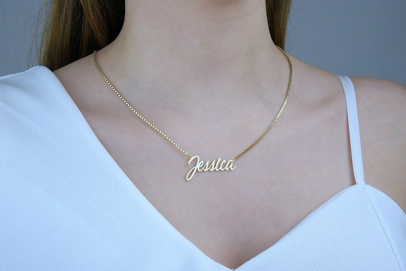Handmade Gold Necklace with Box Chain, Personalized Name Necklace, Collier Prénom, Custom Name Necklace, Gift For Mother, Gift For Christmas image 8