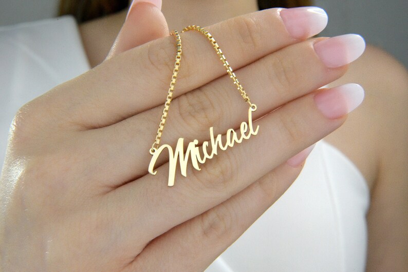 Handmade Gold Necklace with Box Chain, Personalized Name Necklace, Collier Prénom, Custom Name Necklace, Gift For Mother, Gift For Christmas image 2