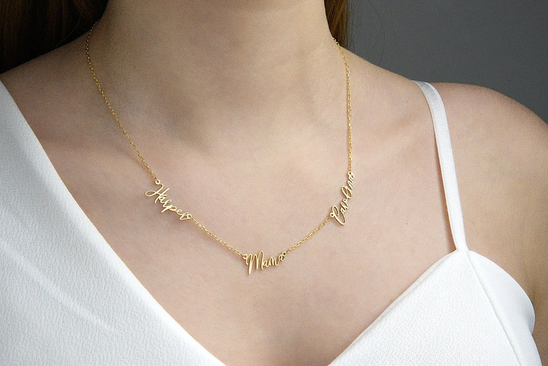 Custom Engraved Family Necklace With Four Names • Family Name Necklace ...