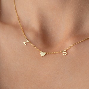 Collar con inicial personalizado de oro macizo de 14 k, collar con nombre inicial, collar con letra inicial personalizada, regalos para el Día de la Madre, regalo para ella
