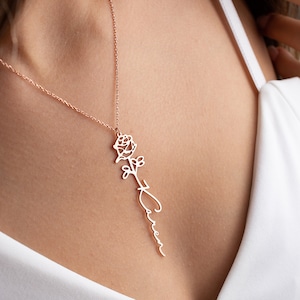 Personalized Birth Flower Name Necklace | Custom Name Jewelry, Thoughtful Gift for Mom or Bridesmaid, Perfect Mother’s Day Gift