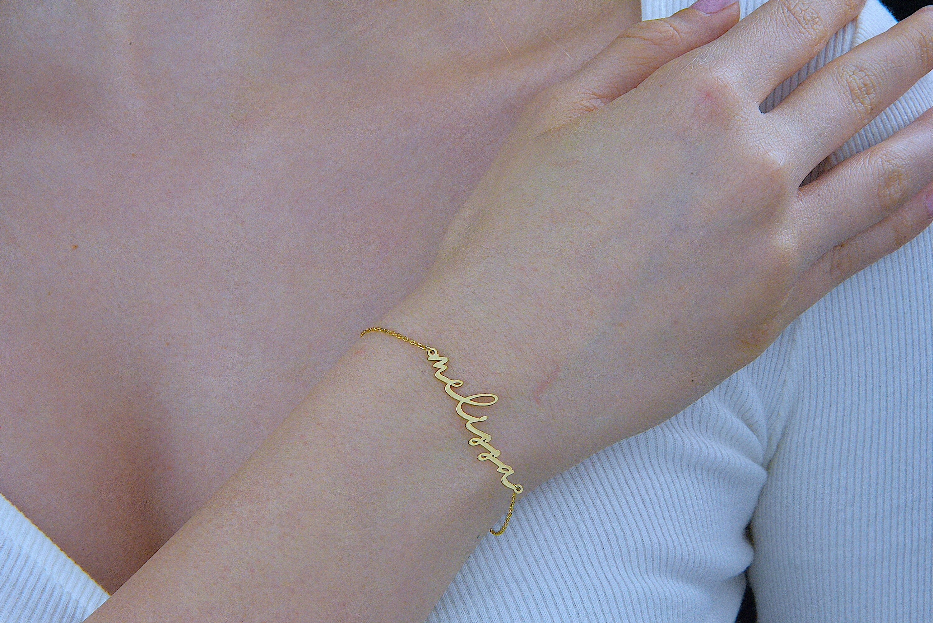 14K Solid Gold Name Bracelet Custom Name Bracelet Dainty Etsy