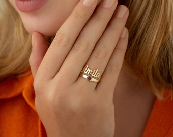 Anillo de dos nombres en plata esterlina, oro y oro rosa • anillo de doble nombre • anillo de nombre personalizado • anillo personalizado • Anillo de mejor amigo