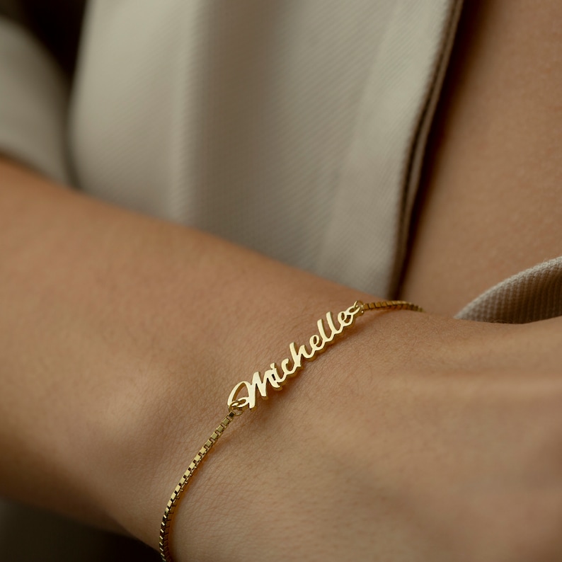 14K Gold Name Bracelet Nameplate Bracelet Personalize Name Etsy