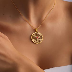 14k Solid Gold Custom Map Halskette – Edles Schmuck mit Geburtsstein | Eleganter Echtgold Lagen Anhänger für besondere Momente