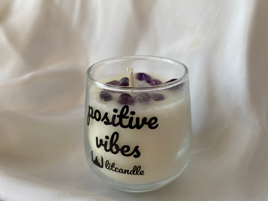 Positive Vibes Candle Crystal Candle Aromatherapy Candle Etsy