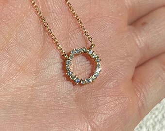 925 Sterling Silver 14k Gold Plating Pavé • Crystal Round Circle Star Rhinestones  • Pendant Clavicle Chain Jewelry • 45cm Length