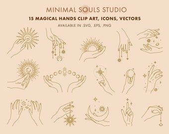9 個の魔法の手のセット ボヘミアン オカルト 魔女 神秘的なシンボル
