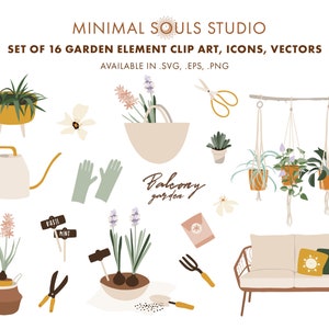 Set van 16 lente balkon tuinplanten collecties clipart, vectoren, iconen EPS Instant digitale download illustratie