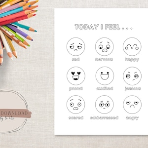 Emotions Coloring Page: Kids Feelings Chart (Digital Download)