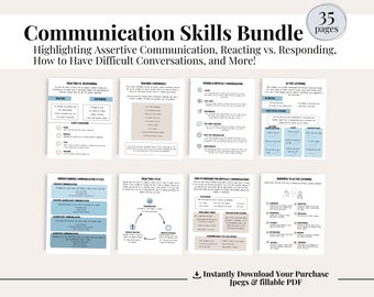 Communication Skills Bundle, How to Have Difficult Conversations, Assertive Communication,  Reacting vs. Responding, Therapist Resources