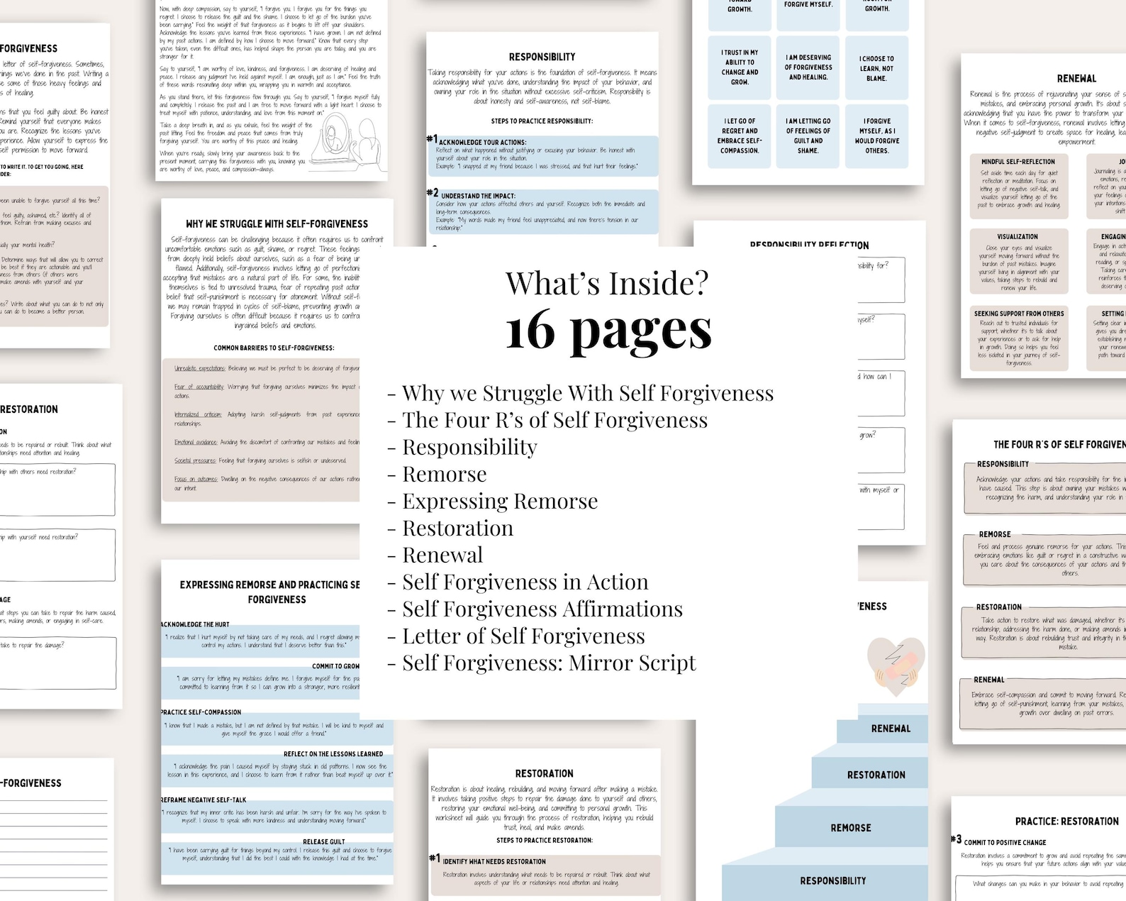 Self-forgiveness Worksheets, Therapy & Journaling Printables, Therapy ...