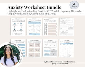 Anxiety Worksheet Bundle: CBT, Coping Skills, Anxiety Triggers (Digital Download)
