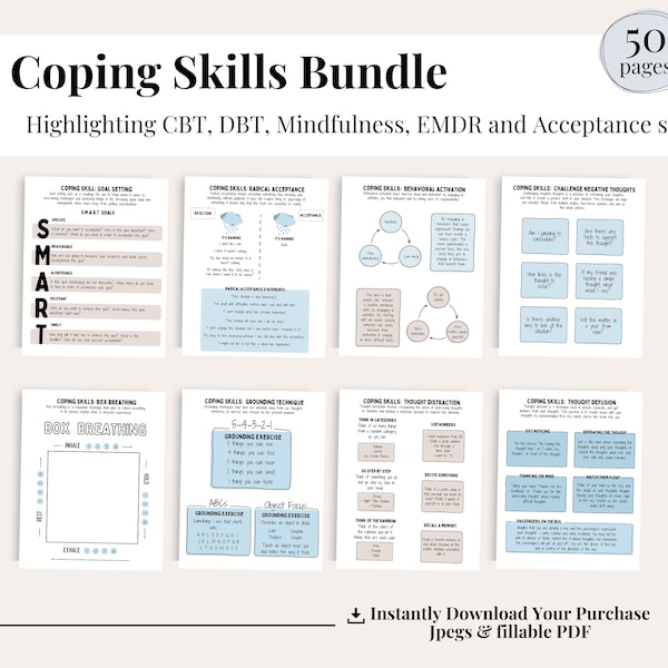 Coping Skills Bundle, Anxiety Coping Cards, Social Emotional Regulation, Therapy Resources, Therapy tools