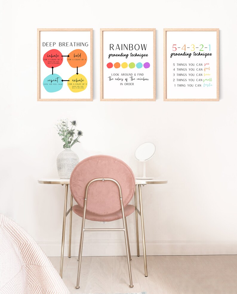 Grounding Exercise Print: Deep Breathing, Rainbow Technique (Digital Download) image 2