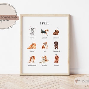 Dog Feelings Chart Poster: Mental Health Counselor Wall Art (Digital Download)