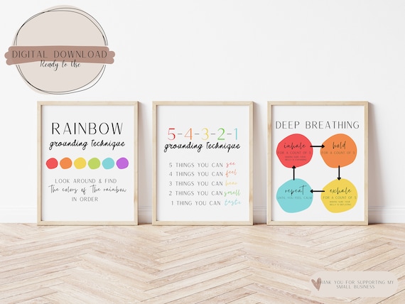 Grounding Exercise Print: Deep Breathing, Rainbow Technique (Digital Download)