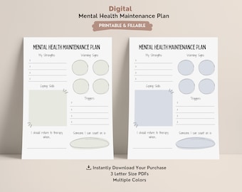 Mental Health Maintenance Plan Worksheet: Therapy Counseling Tool (Digital Download)