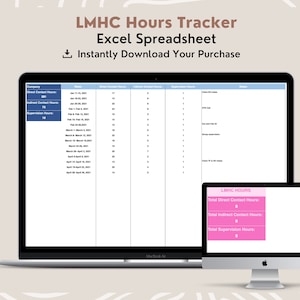LMHC Hour Tracker: Supervision Hours Excel Spreadsheet (Digital Download)