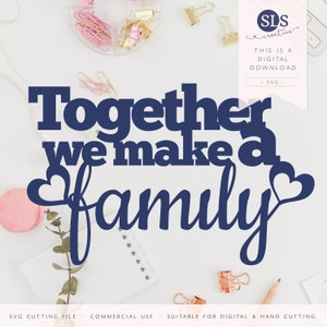 Familie SVG für Cricut, Silhouette, Scan n Cut, Laserschneiden und Handschneiden • Familie Shabby Chic Papercut • Typografische Herzen SVG