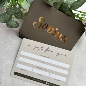 50 Luxury gift vouchers, business gift vouchers, custom design, gold foil luxury gift voucher printing, gift voucher design, shiny vouchers