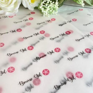 Custom logo packaging paper, vellum, greaseproof paper, wrapping, personalised, business wrapping paper. 8x6" inches A5.