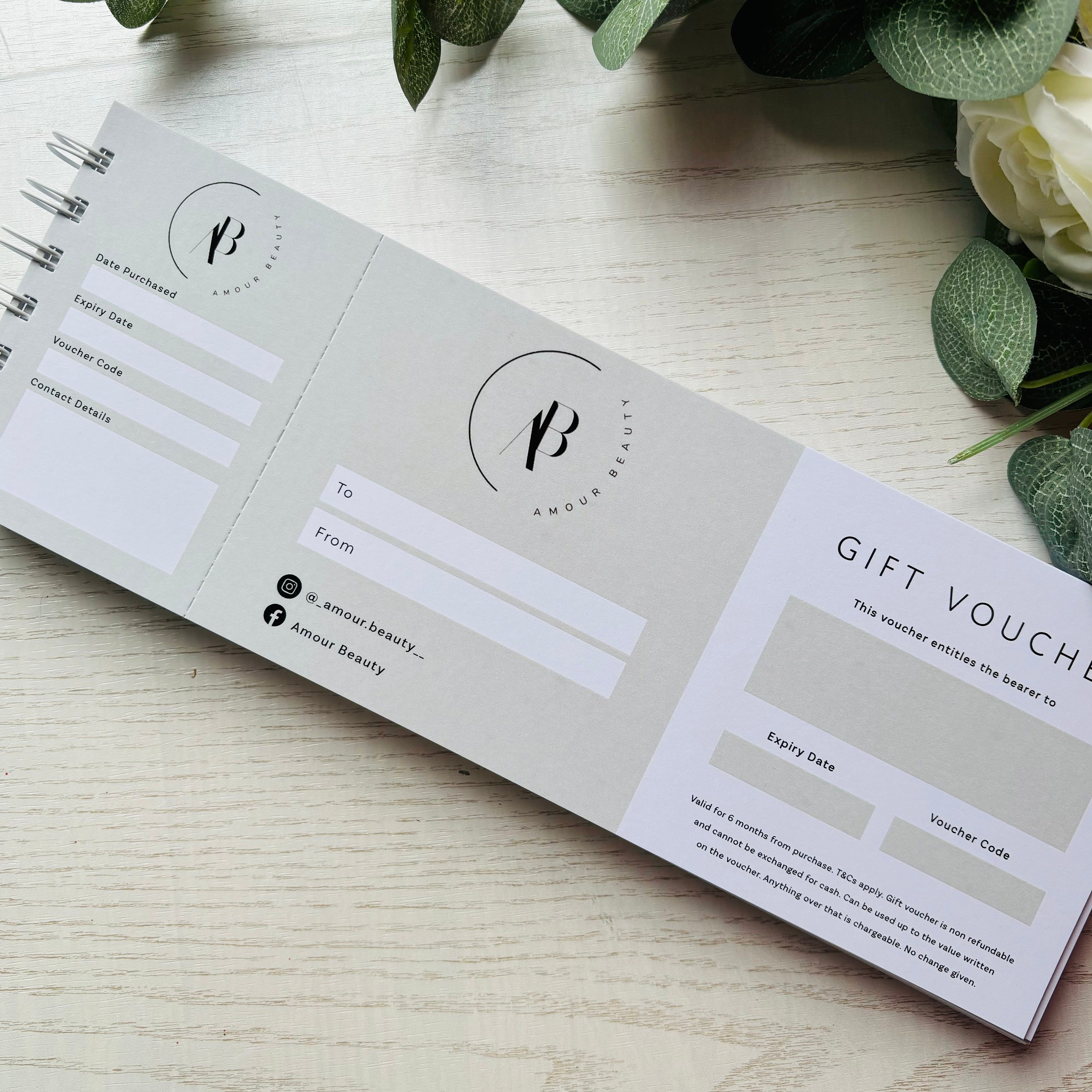 Custom gift certificate, business gift vouchers, gift vouchers, gift card, voucher book, cheque book style, small business
