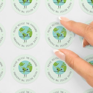 Recycler cet emballage autocollants, finition mate, autocollants respectueux de l'environnement, autocollants d'emballage, imprimés, autocollants ronds, emballage, scellage de boîte