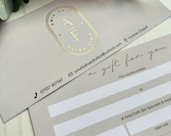 50 Metallic Foil Gift Vouchers, Luxury Design, Custom Printed