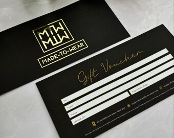 50 Metallic Foil Gift Vouchers, Luxury Design, Custom Printed
